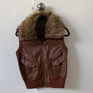 Brown Faux Fur Collar Vest